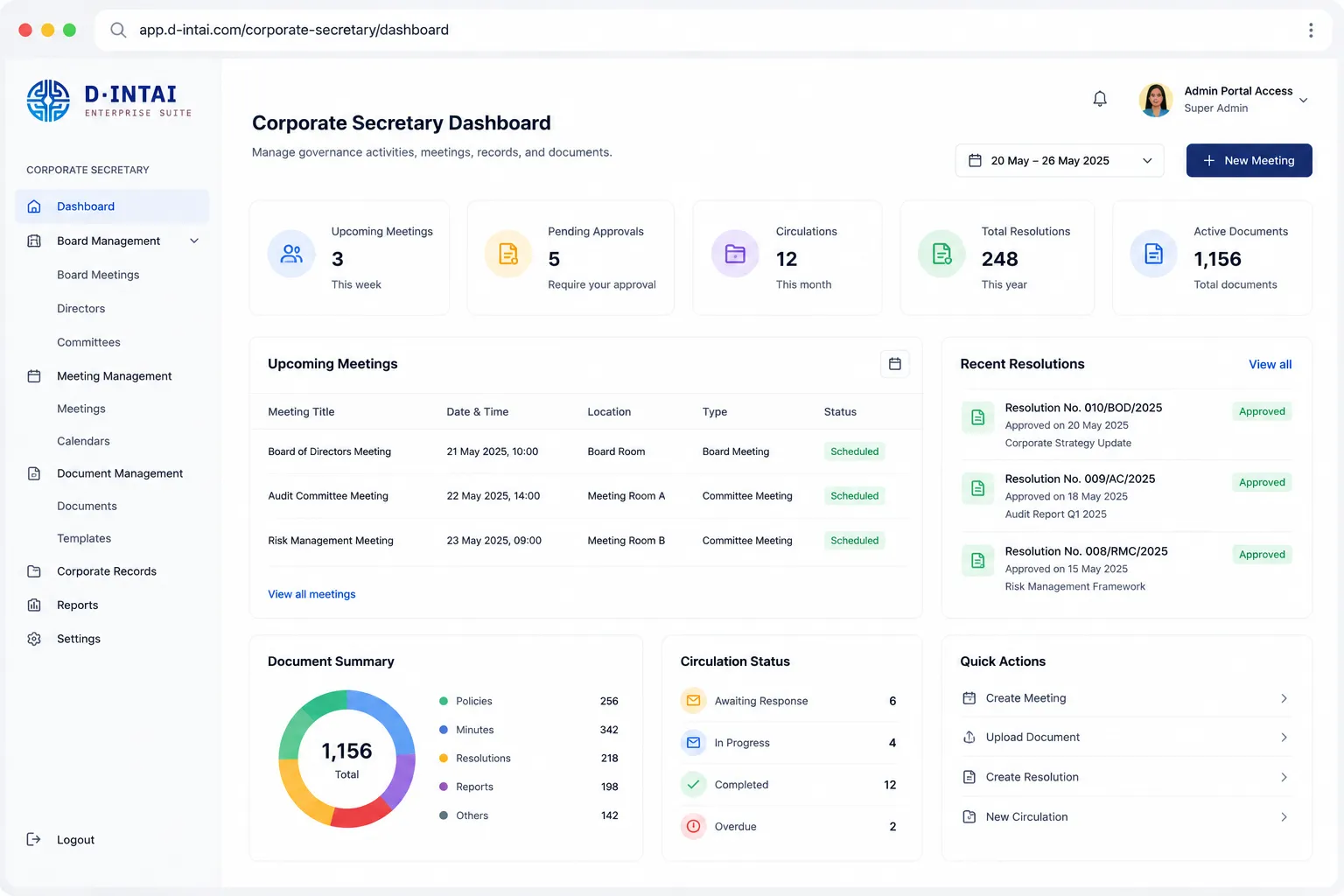 D-INTAI Corporate Secretary Management Platform application preview