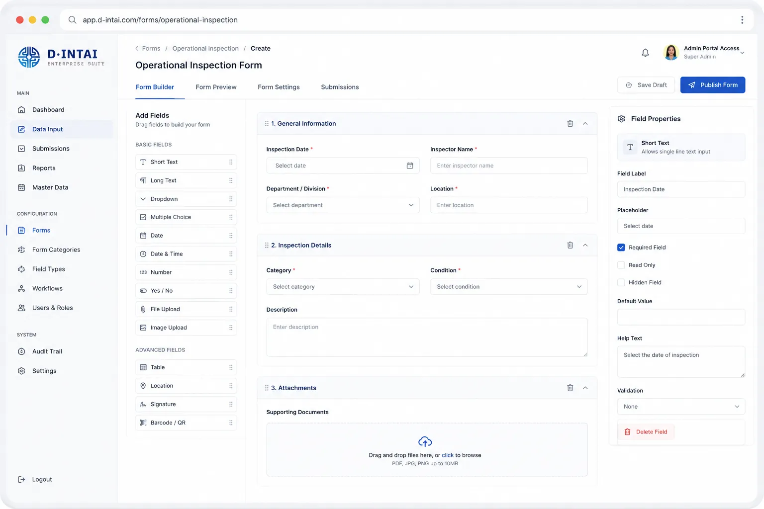 D-INTAI Enterprise Data Collection Platform application preview